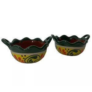 New Handmade Handpainted Artisan Made Clay Art Salsa Bowls Set Of 2 Colorful Flo